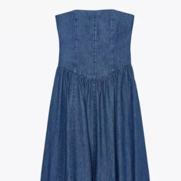 ZARA TRF STRAPLESS DENIM DROP WAIST MIDI DRESS - Picture 5 of 7